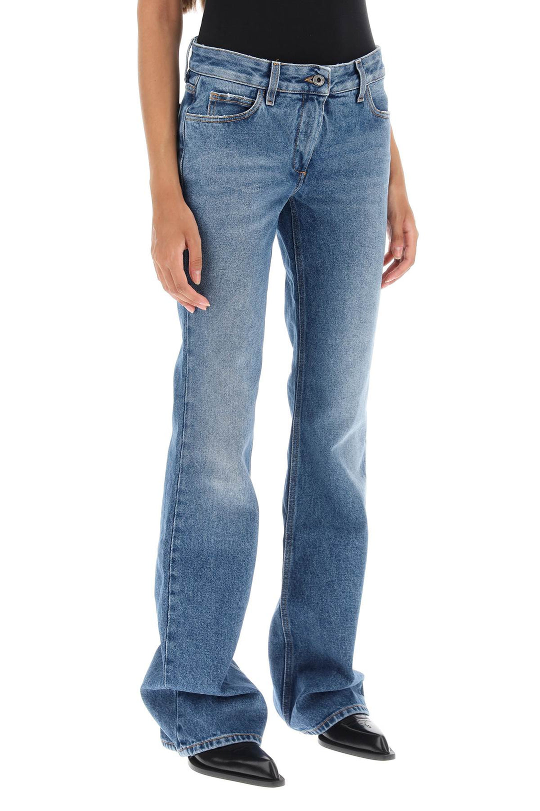 Off White Bootcut Jeans   Blu