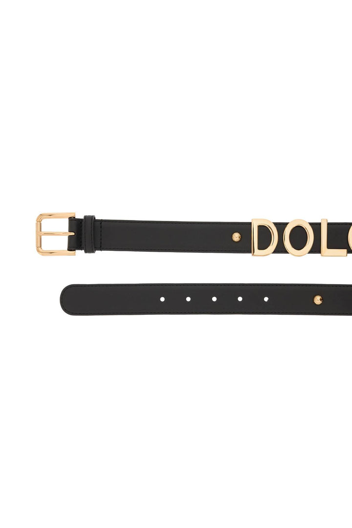 Dolce & Gabbana Lettering Logo Leather Belt   Nero