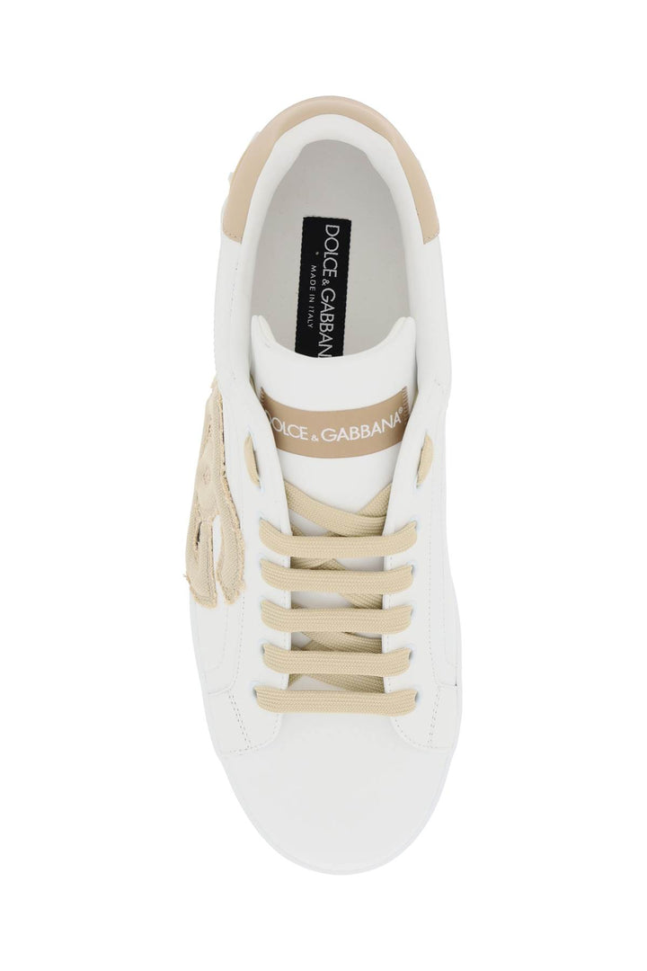 Dolce & Gabbana Replace With Double Quoteleather Portofino Sneakers With Dg   Beige