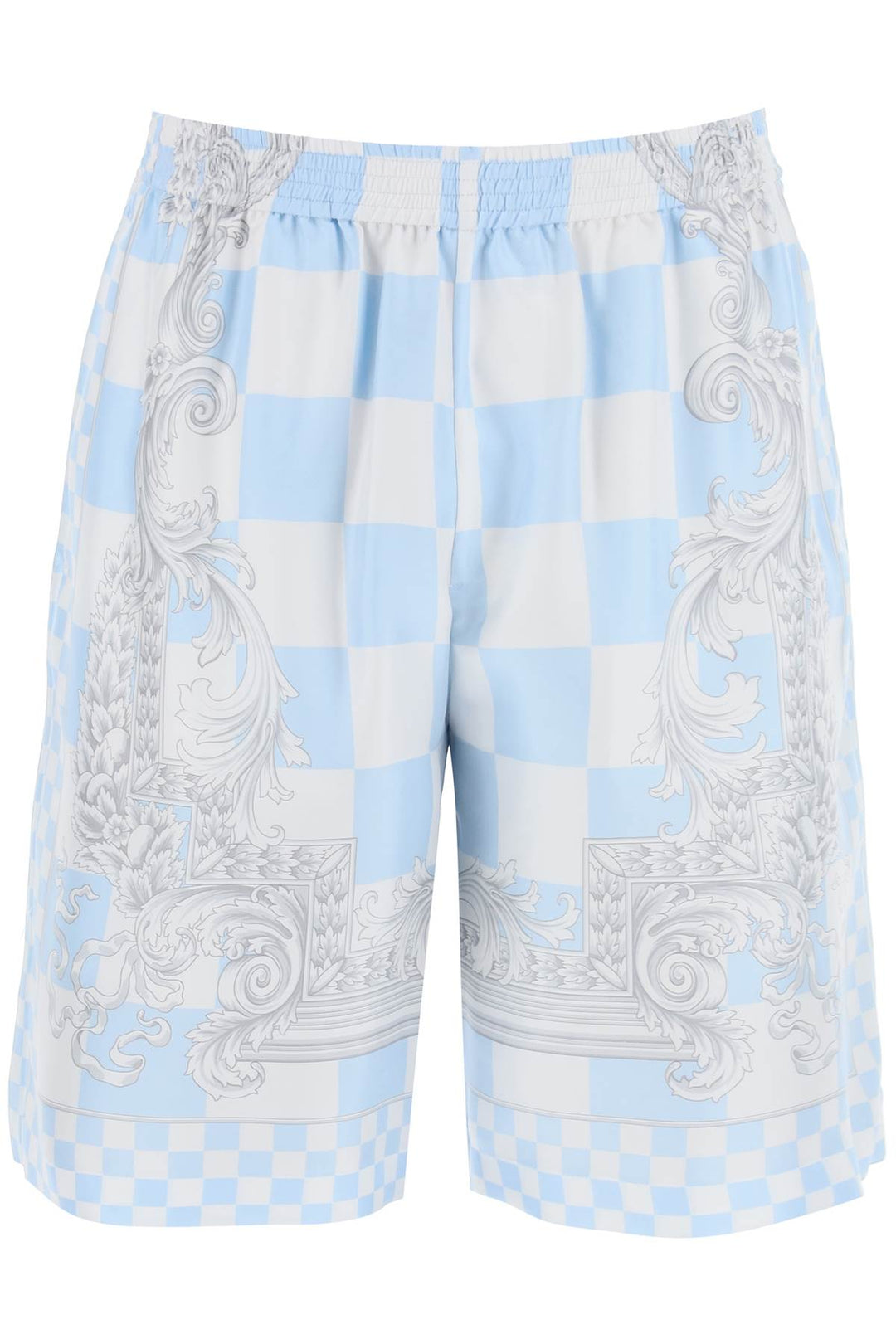 Versace Printed Silk Bermuda Shorts Set   Bianco