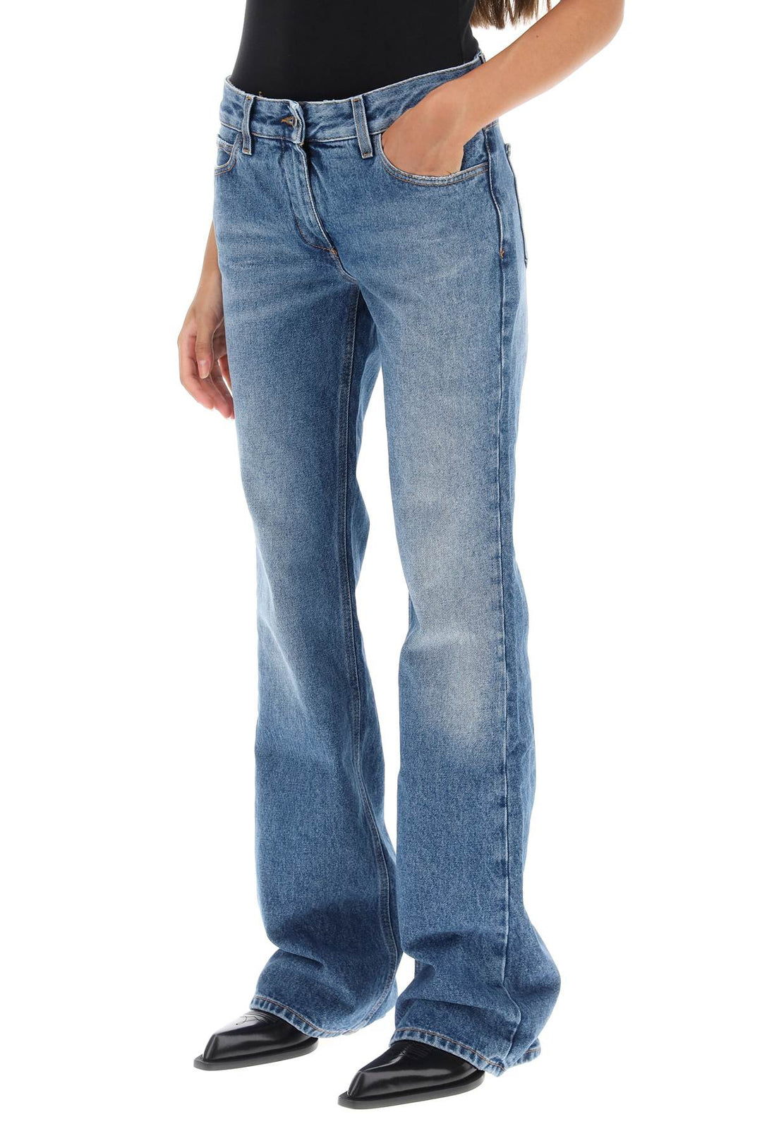 Off White Bootcut Jeans   Blu