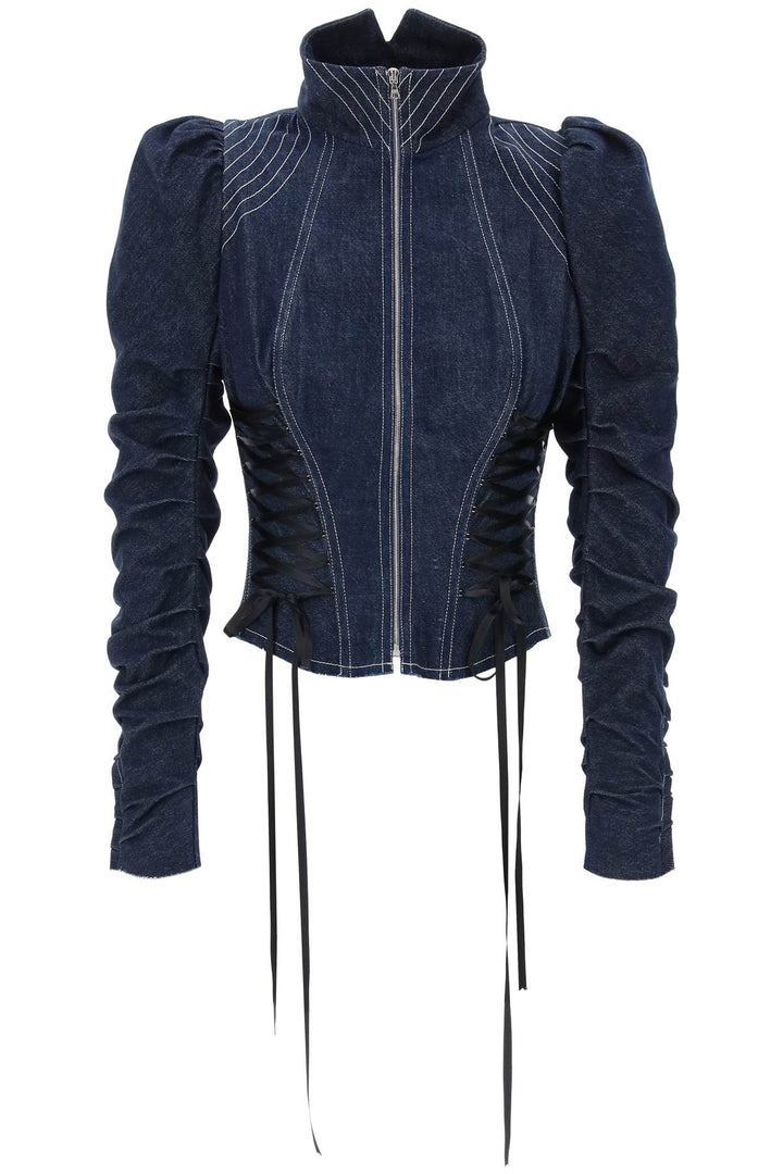Dilara Findikoglu Denim Jacket With Corset Detailing   Blu