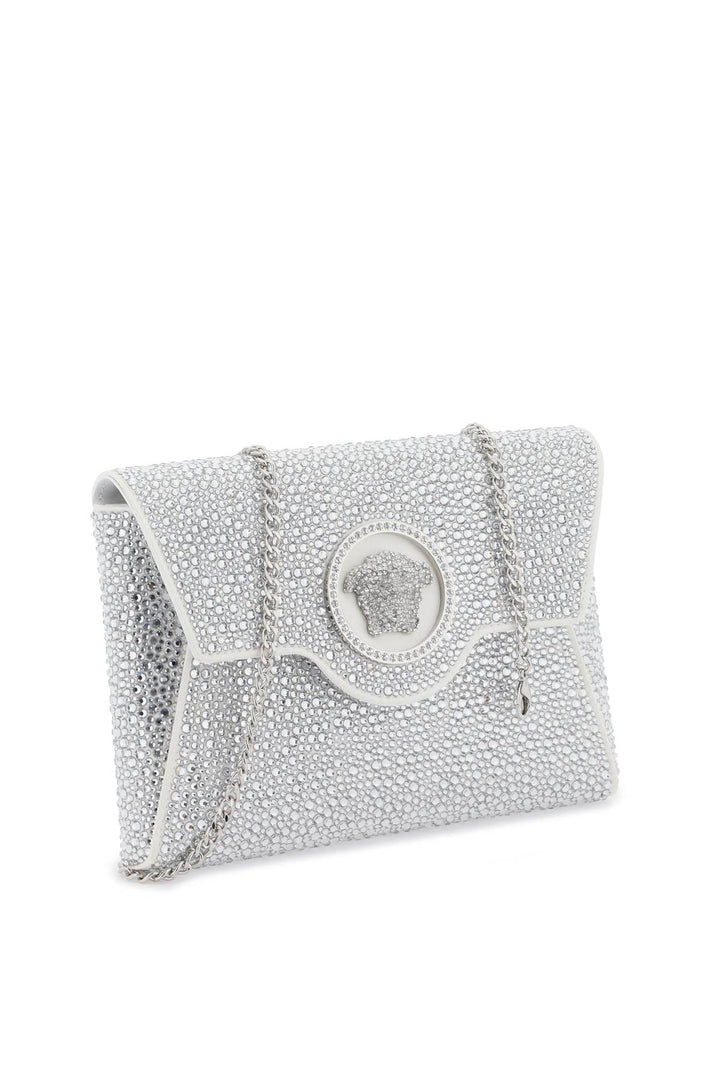 Versace La Medusa Envelope Clutch With Crystals   Argento