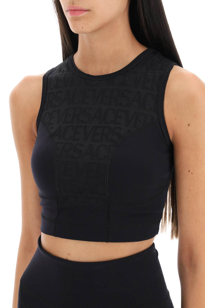 Versace Sports Crop Top With Lettering   Nero