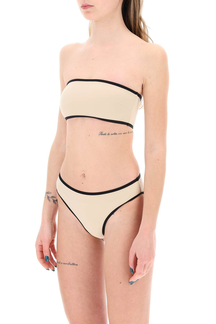 Toteme Strapless Bikini Top With Contrasting Edges   Beige