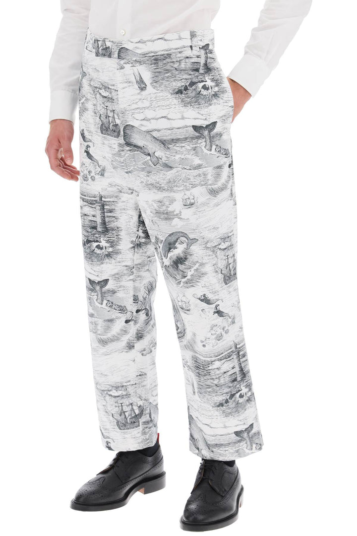 Thom Browne Cropped Pants With 'Nautical Toile' Motif   Bianco