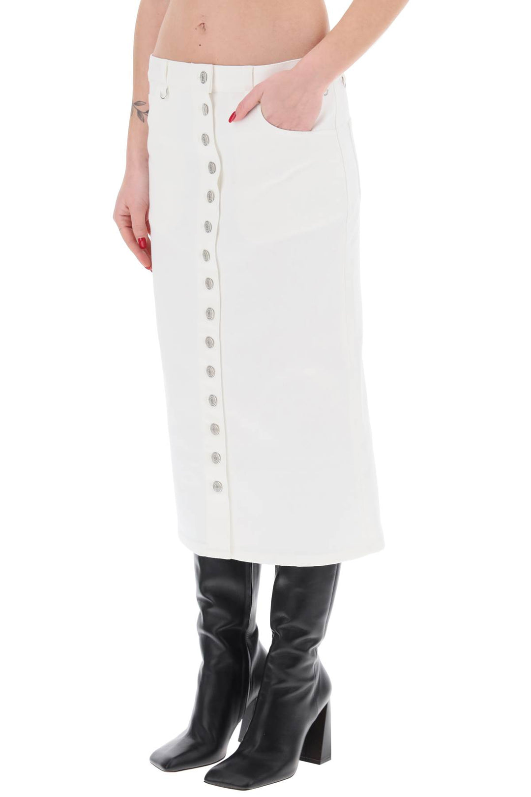 Courreges Replace With Double Quotedenim Midi Skirt With Multif   Bianco