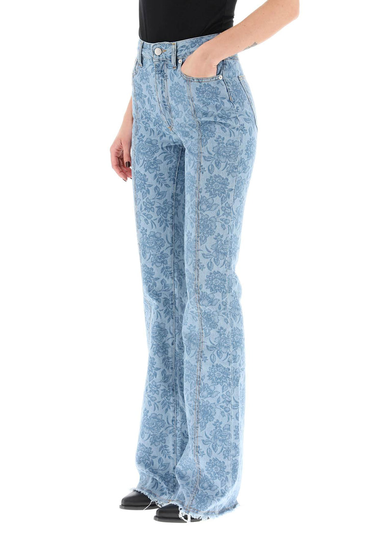 Alessandra Rich Flower Print Flared Jeans   Celeste