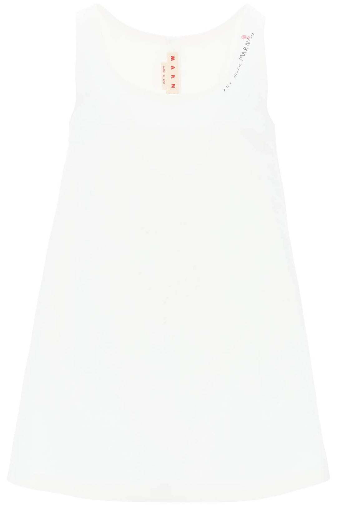 Marni Flared Dress With Hand Embroidered   Bianco