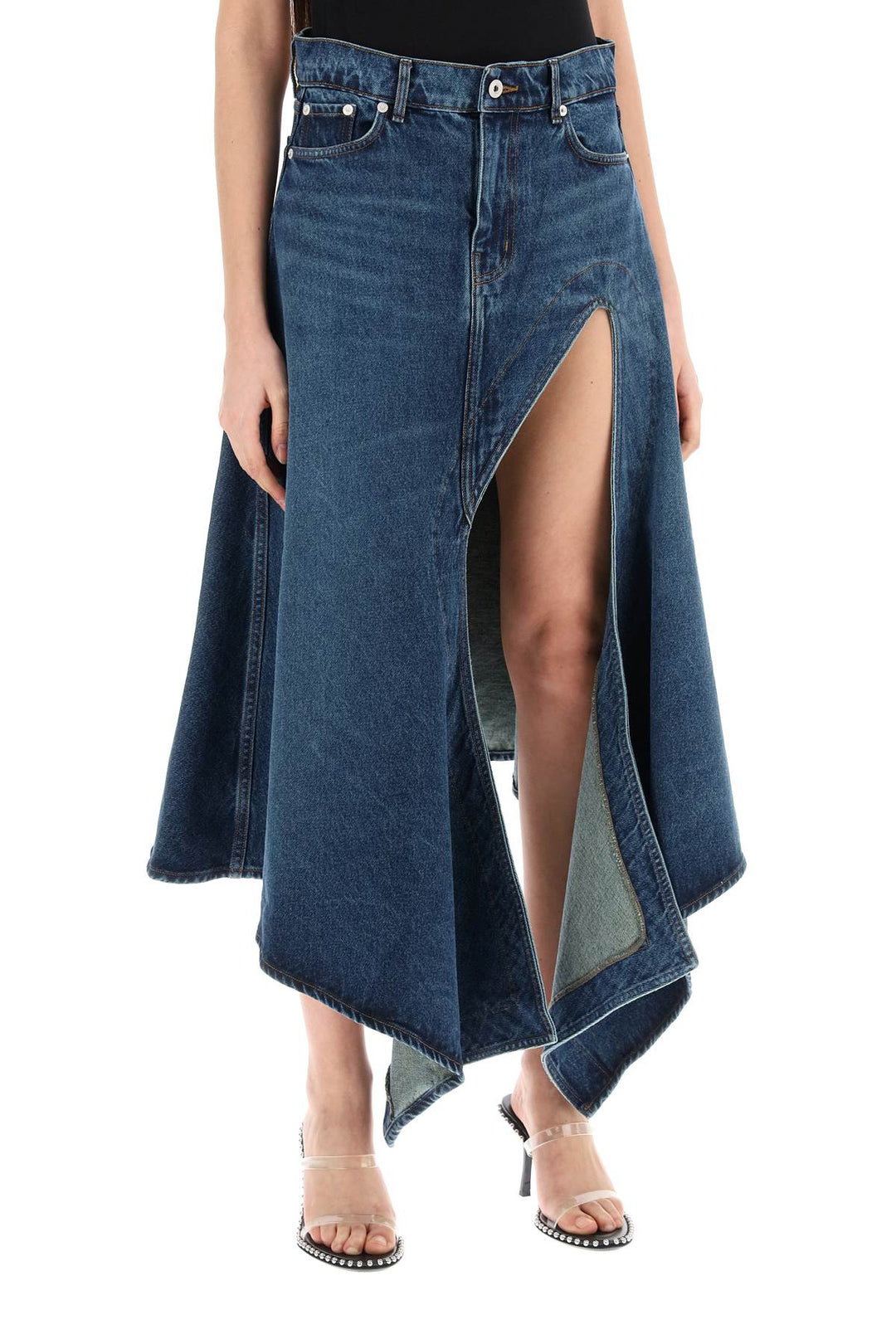 Y Project Denim Midi Skirt With Cut Out Details   Blu