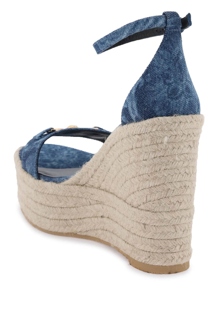 Versace Denim Barocco Wedge Sandals   Blu
