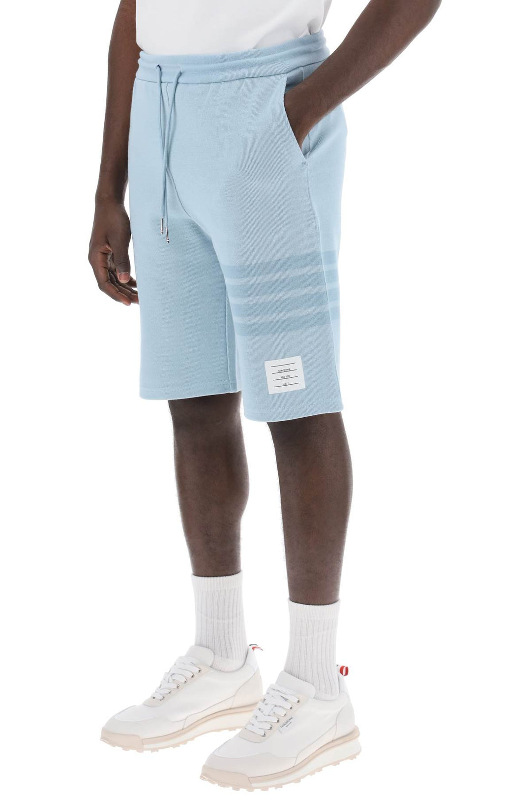 Thom Browne 4 Bar Shorts In Cotton Knit   Celeste