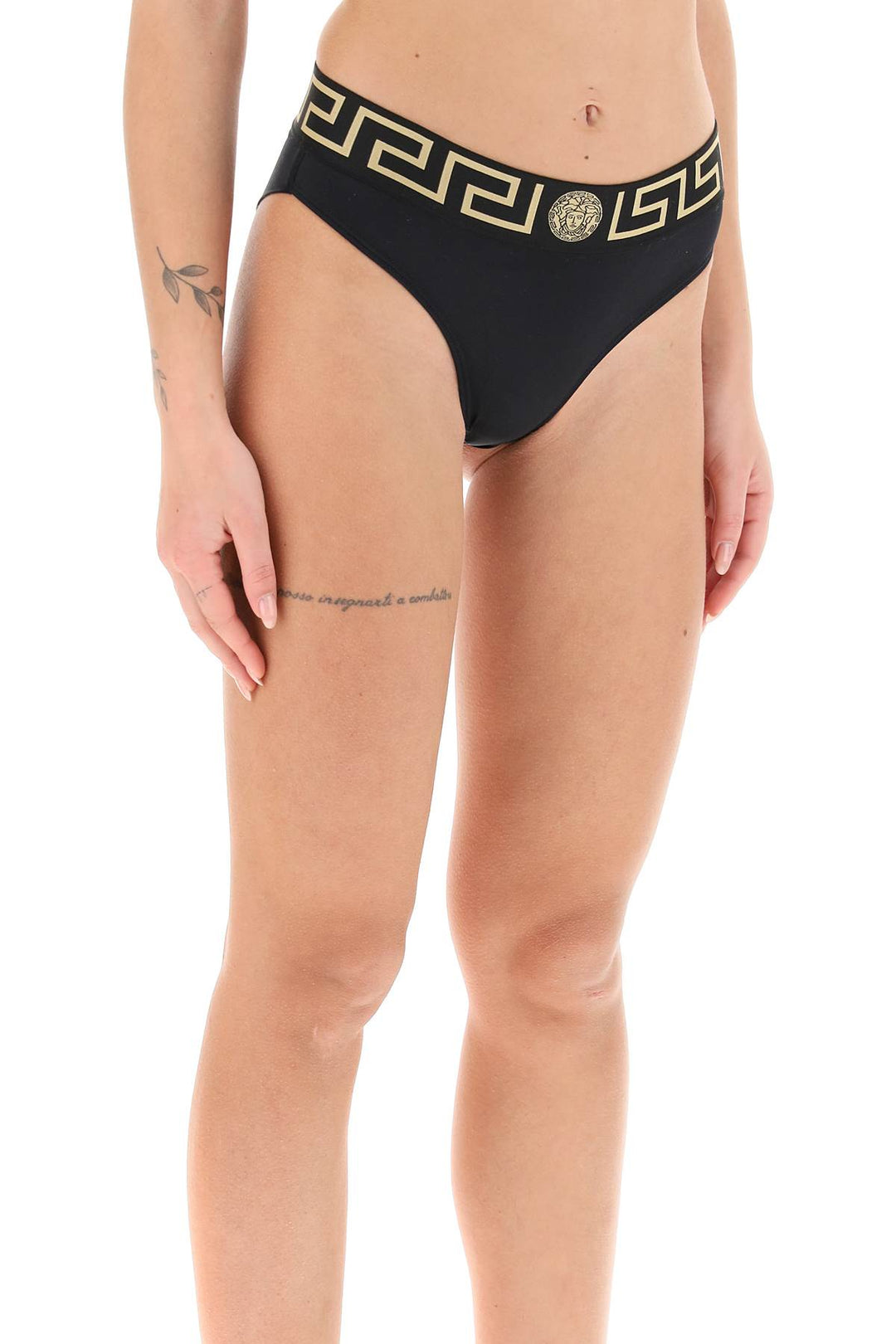 Versace Bikini Bottom With Greca Band   Nero