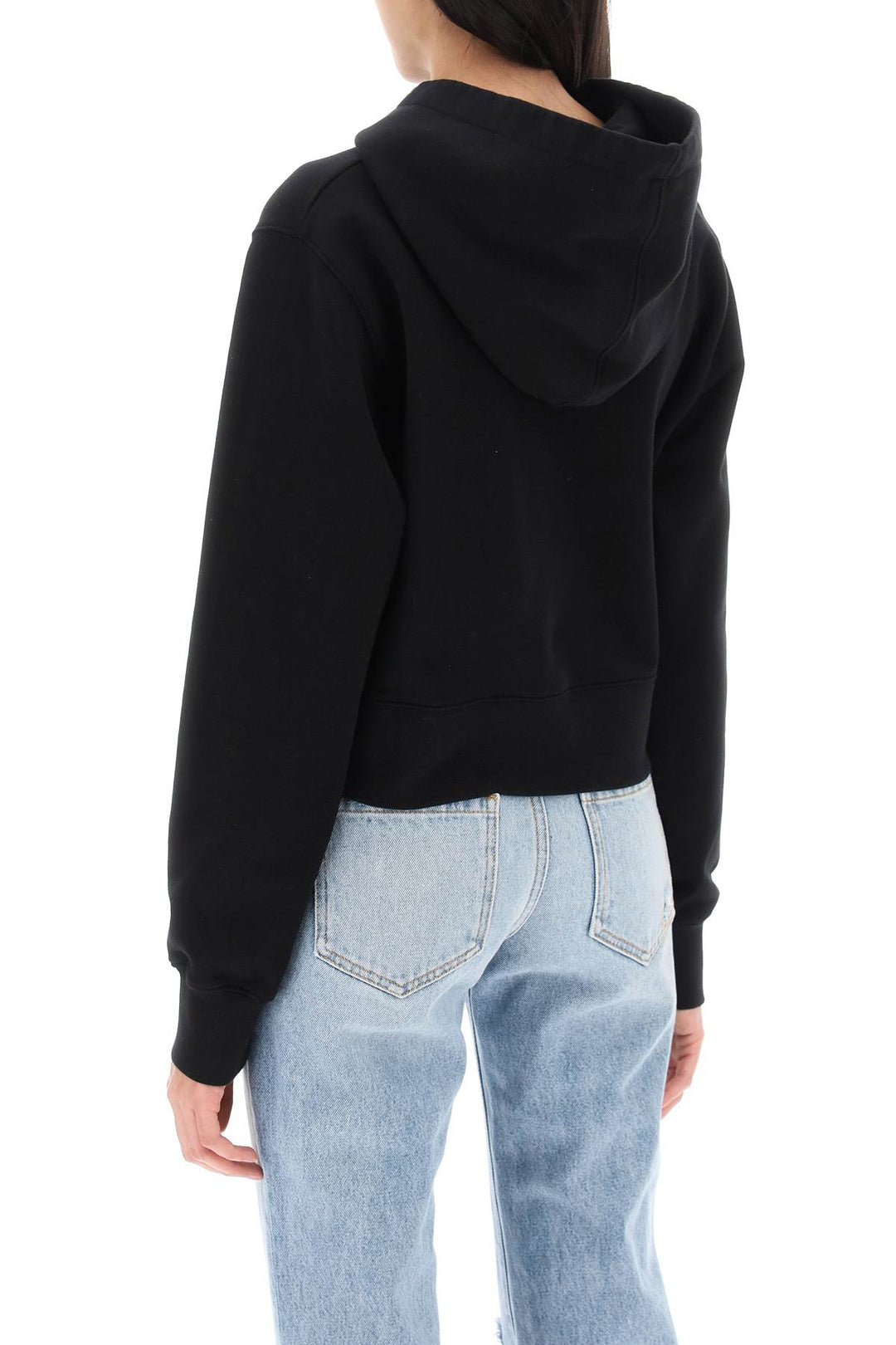 Palm Angels Cropped Hoodie With Monogram Embroidery   Nero