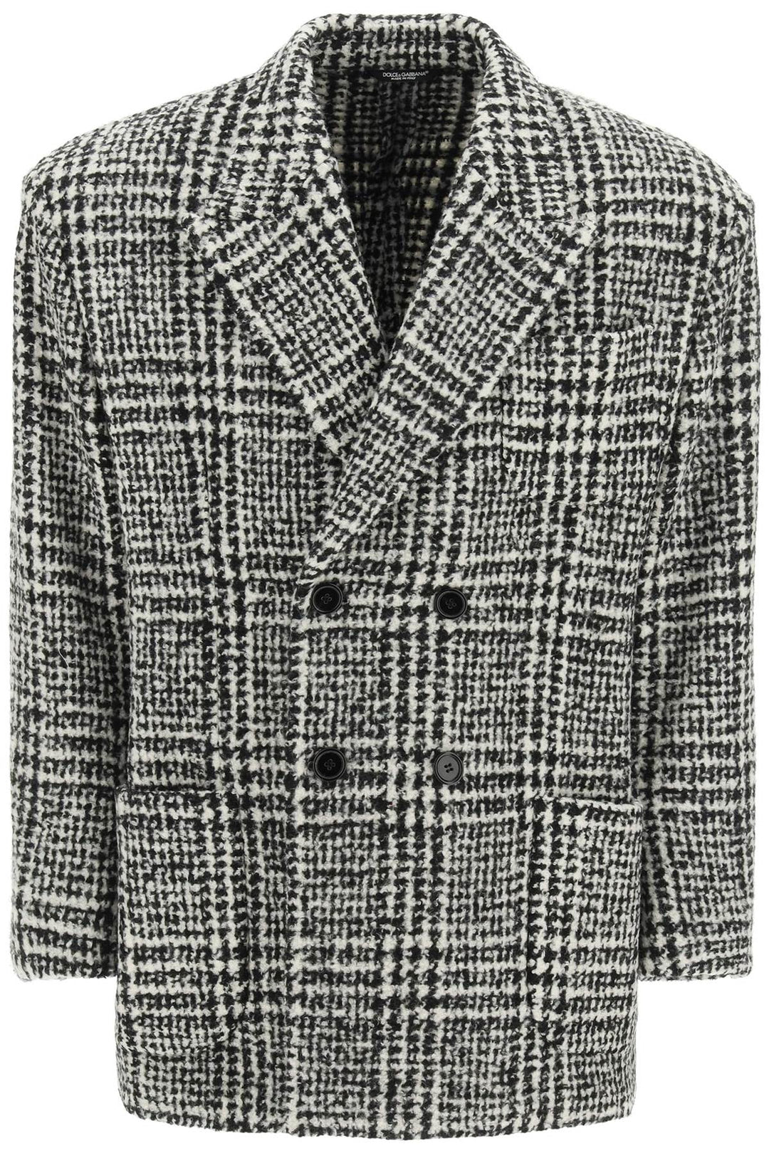 Dolce & Gabbana Checkered Double Breasted Wool Jacket   Nero