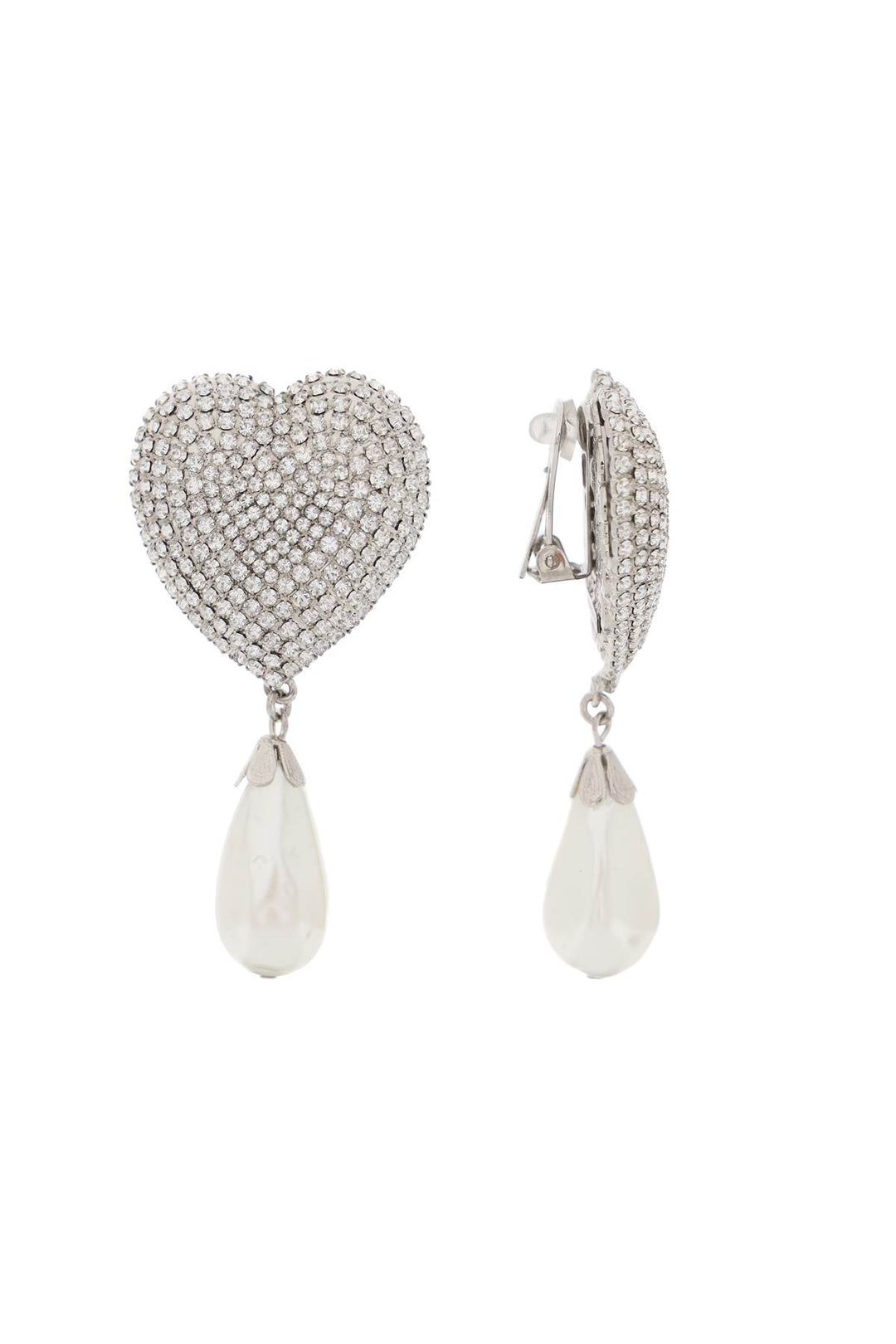 Alessandra Rich Heart Crystal Earrings With Pearls   Argento