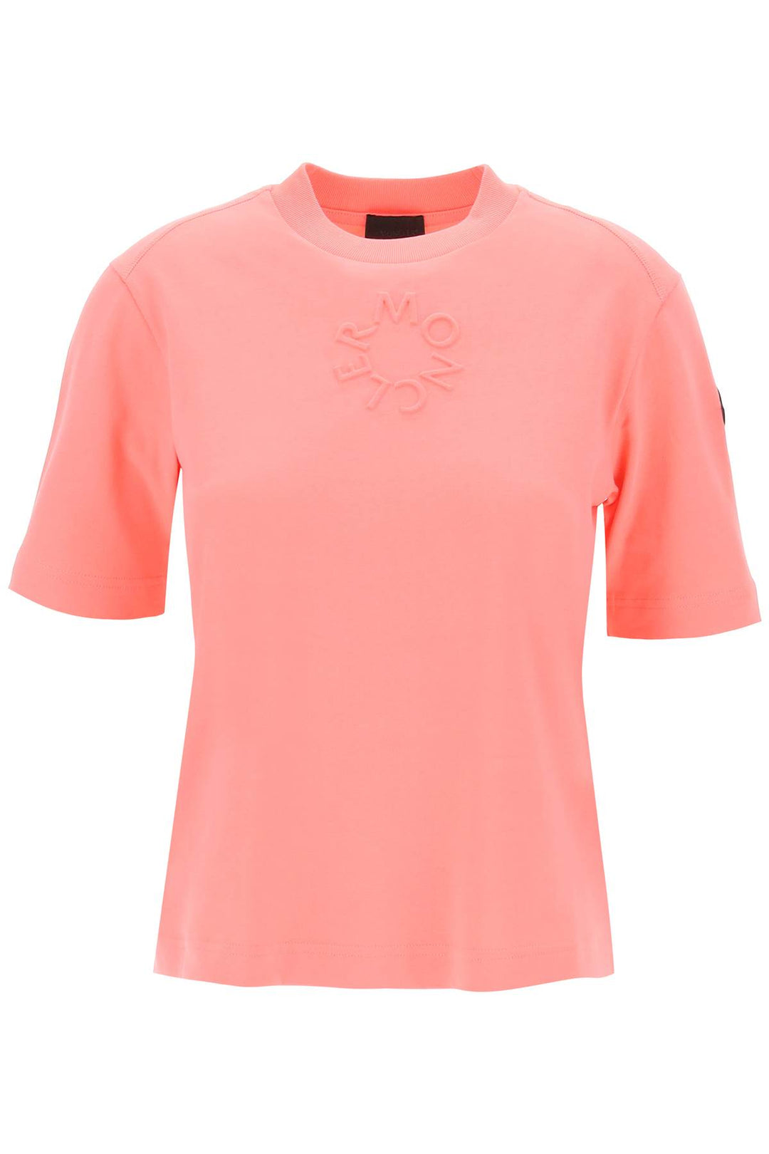 Moncler Embossed Logo T Shirt   Rosa