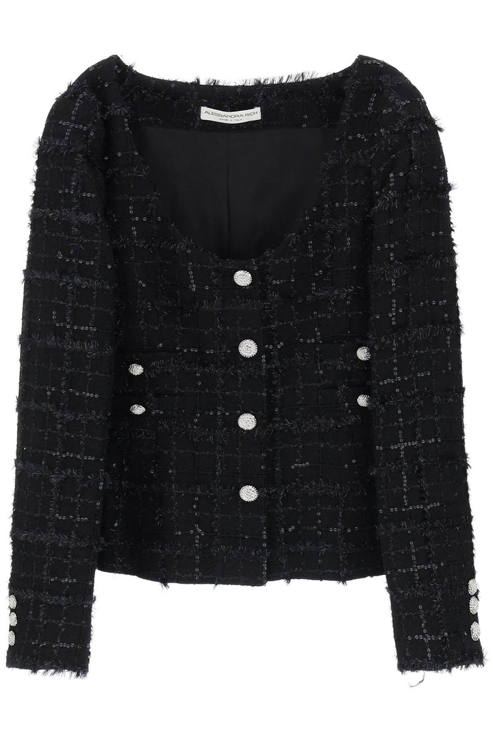Alessandra Rich Tweed Jacket With Sequins Embell   Nero