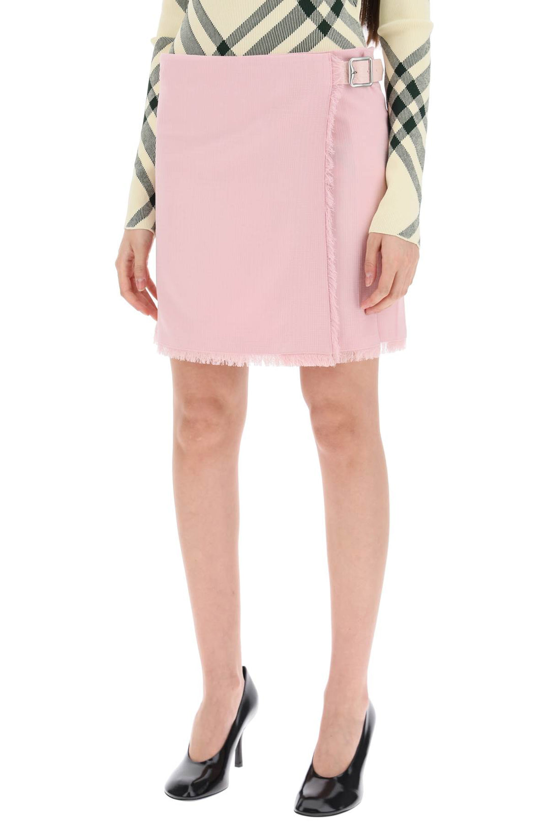 Burberry Textured Wool Mini Kilt Skirt   Rosa