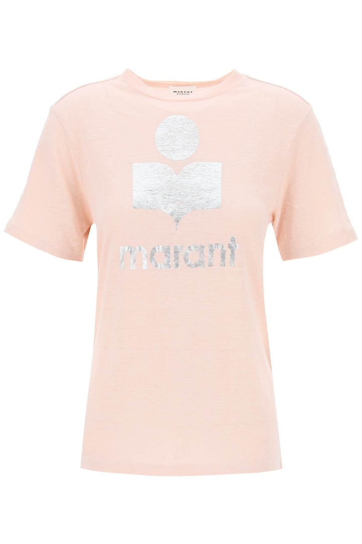 Isabel Marant Etoile Zewel T Shirt With Metallic Logo Print   Silver