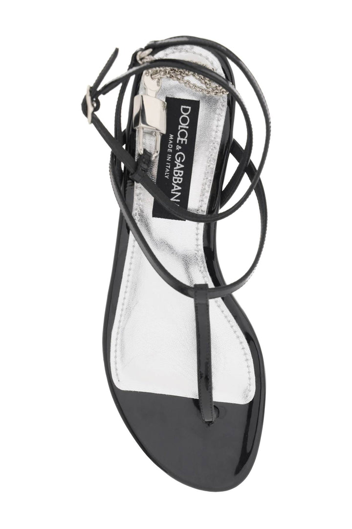 Dolce & Gabbana Patent Leather Thong Sandals With Padlock   Nero