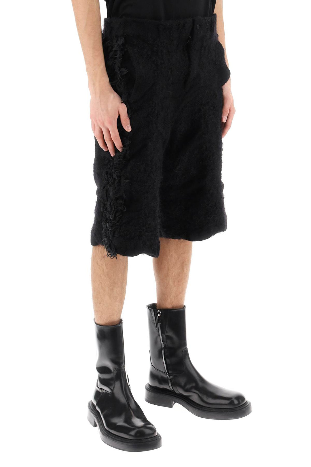 Comme Des Garcons Homme Plus Fur Effect Knitted Shorts   Nero