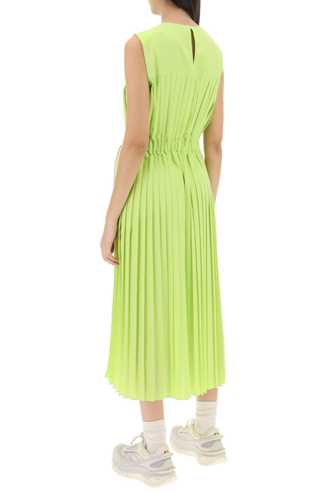 Moncler Column Dress With Pleated Detailing   Verde