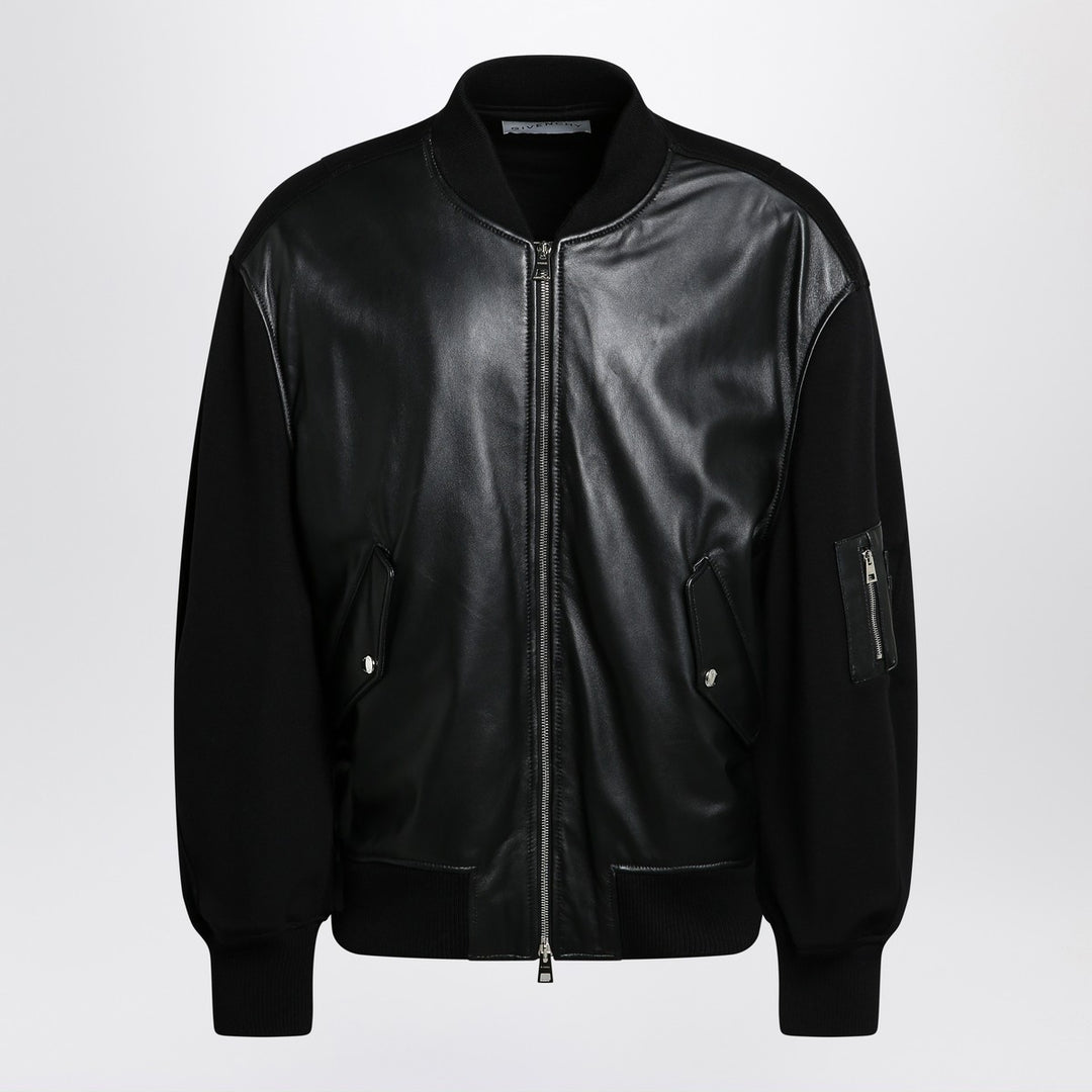 Givenchy leather bomber jacket with wool sleeves