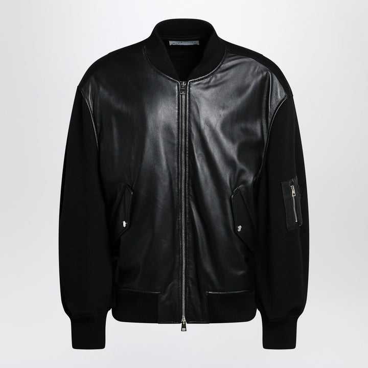 Givenchy leather bomber jacket with wool sleeves