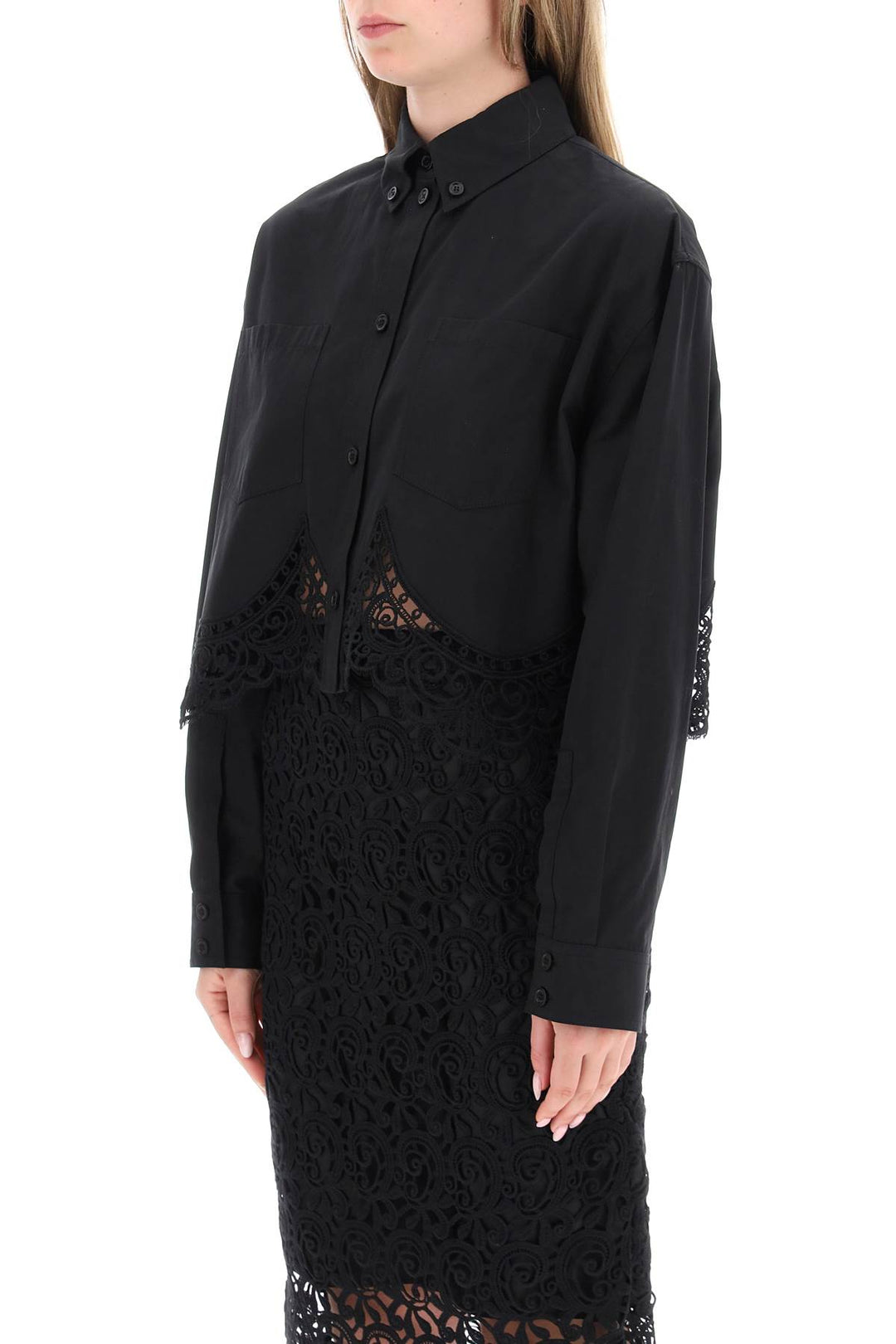 Burberry Cropped Shirt With Macrame Lace Insert   Nero