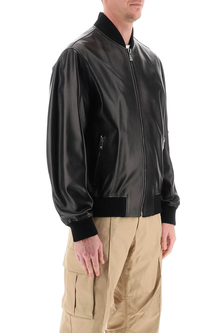 Versace Leather Bomber Jacket   Nero
