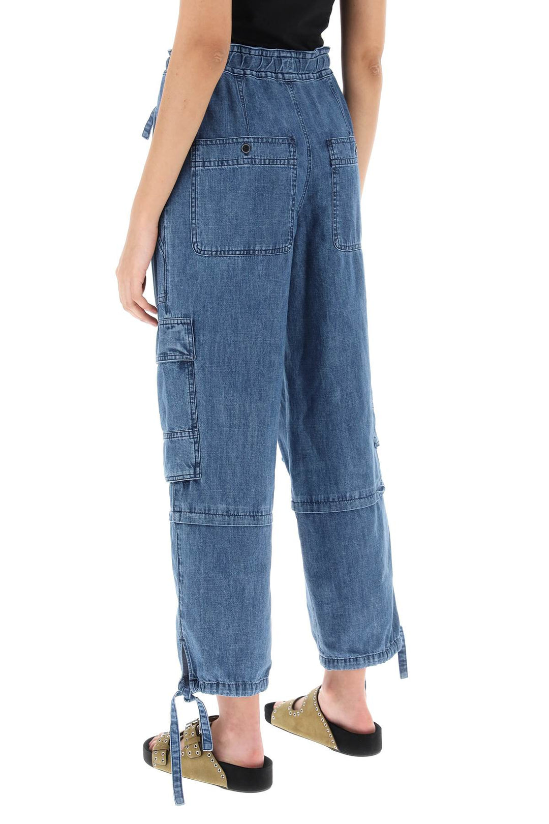 Isabel Marant Etoile Ivy Cargo Pants In Washed Effect Canvas Fabric   Blu