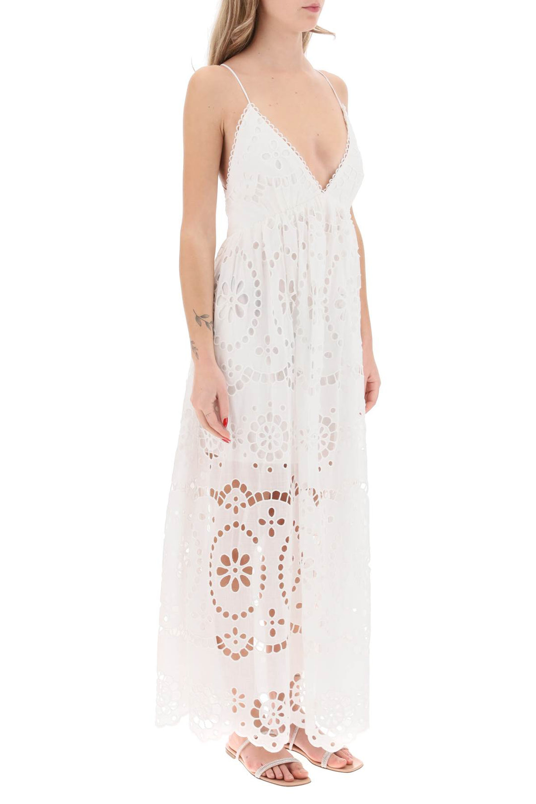 Zimmermann Lexi Maxi Dress In Broderie Anglaise   Bianco