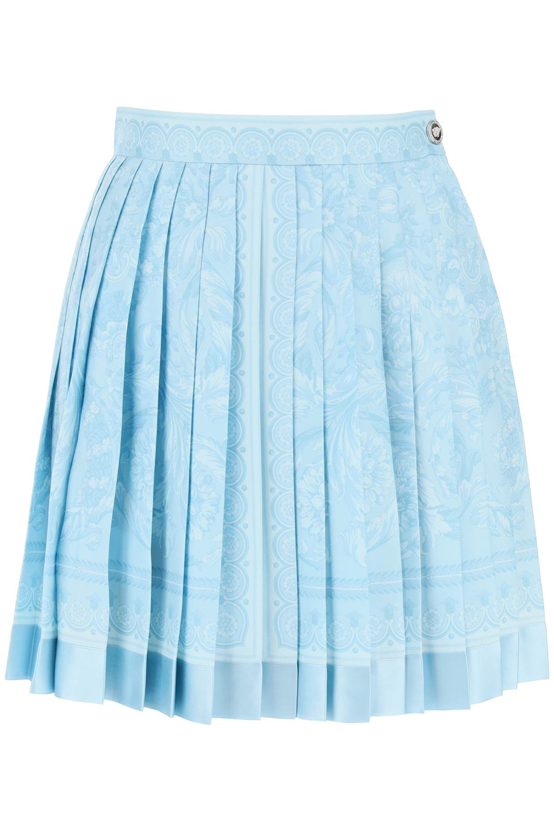 Versace Barocco Pleated Mini Skirt   Celeste