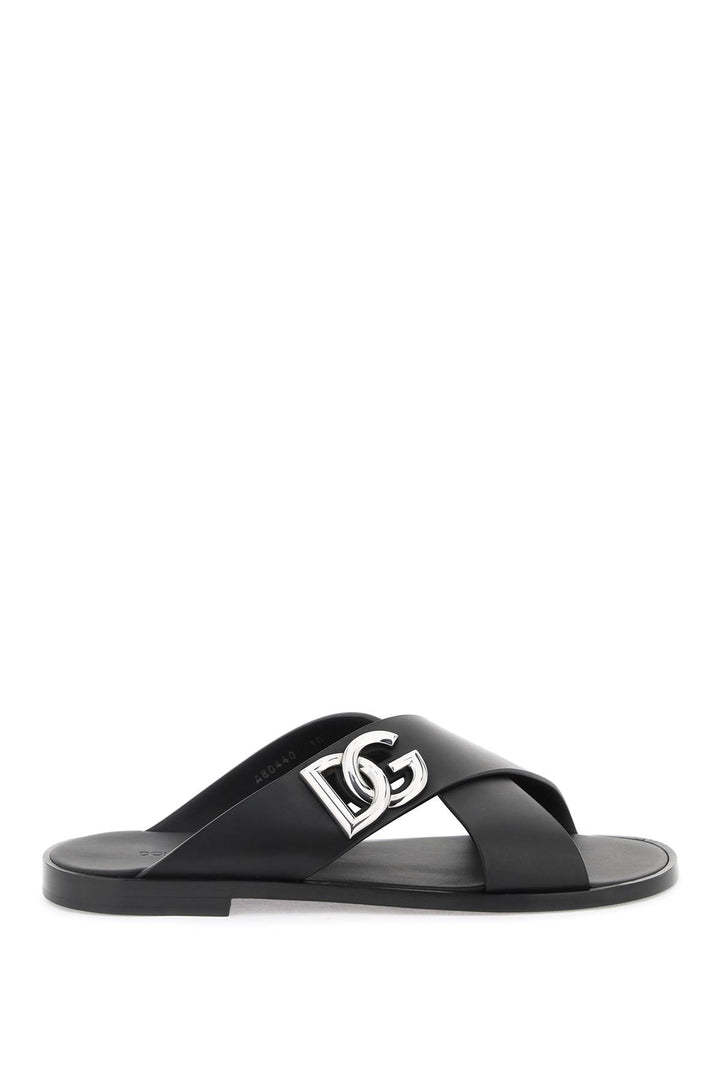 Dolce & Gabbana Leather Sandals With Dg Logo   Nero