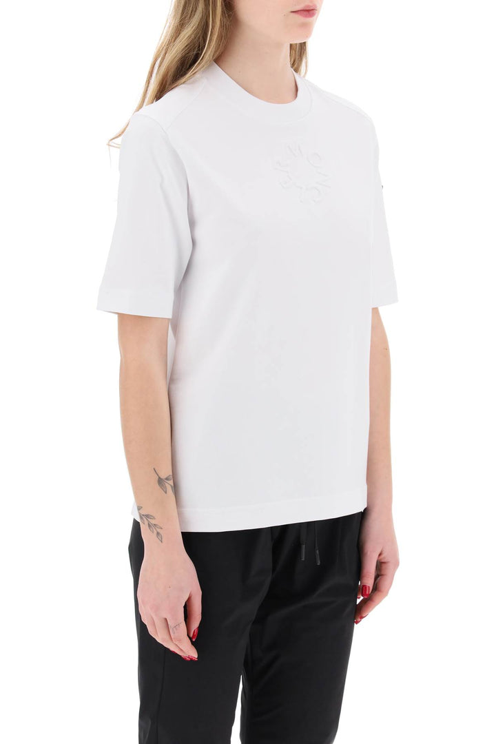 Moncler Embossed Logo T Shirt   Bianco