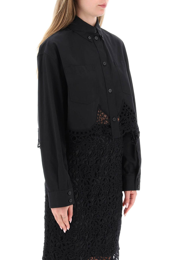 Burberry Cropped Shirt With Macrame Lace Insert   Nero