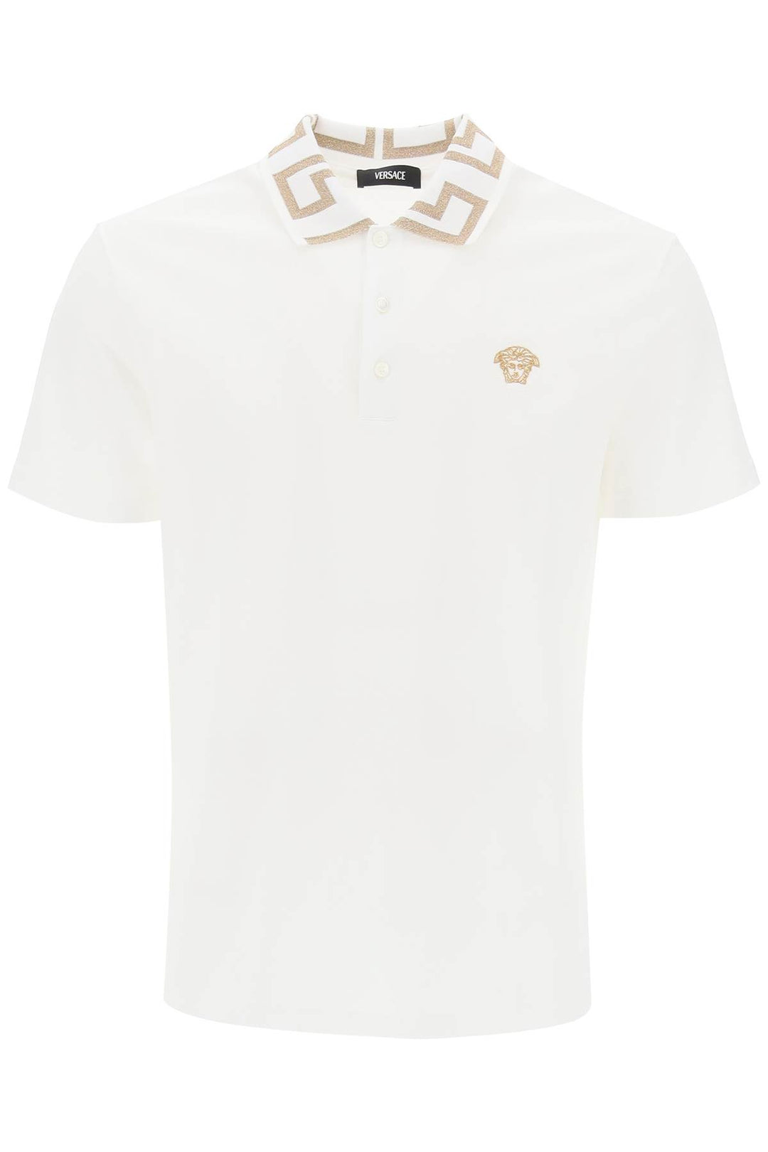 Versace Polo Shirt With Greca Collar   Bianco
