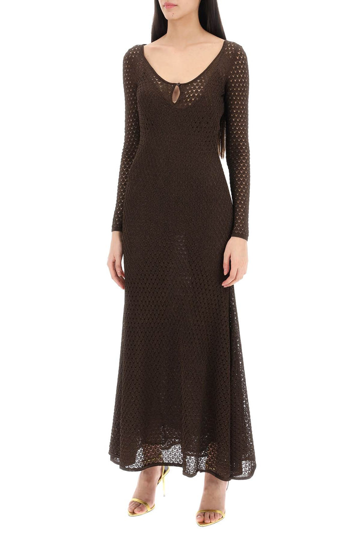 Tom Ford Long Knitted Lurex Perforated Dress   Marrone