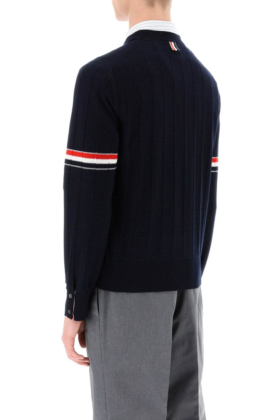 Thom Browne Crew Neck Sweater With Tricolor Intarsia   Blu