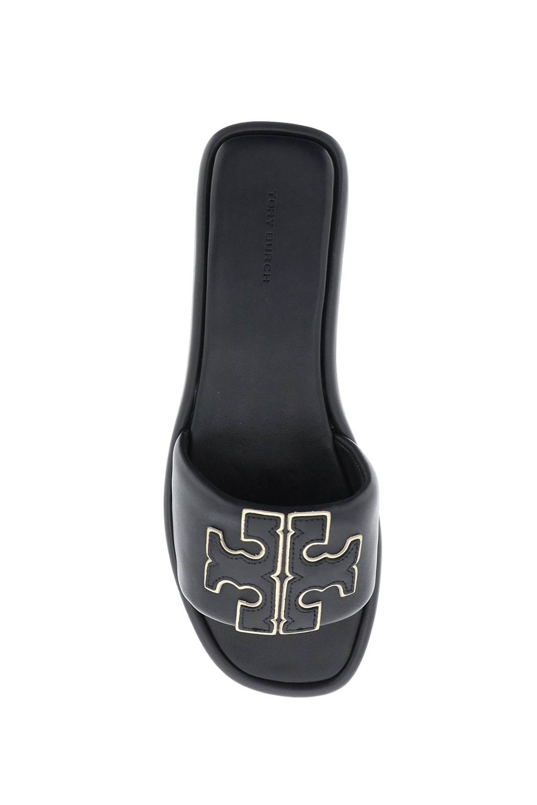 Tory Burch Double T Leather Slides   Nero