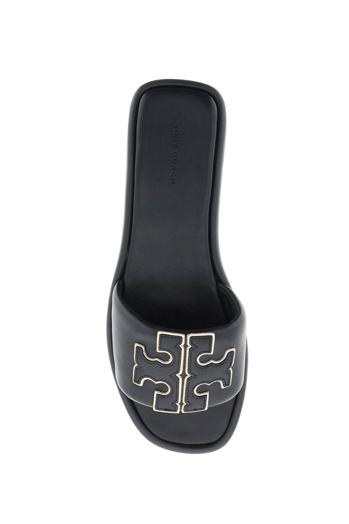 Tory Burch Double T Leather Slides   Black