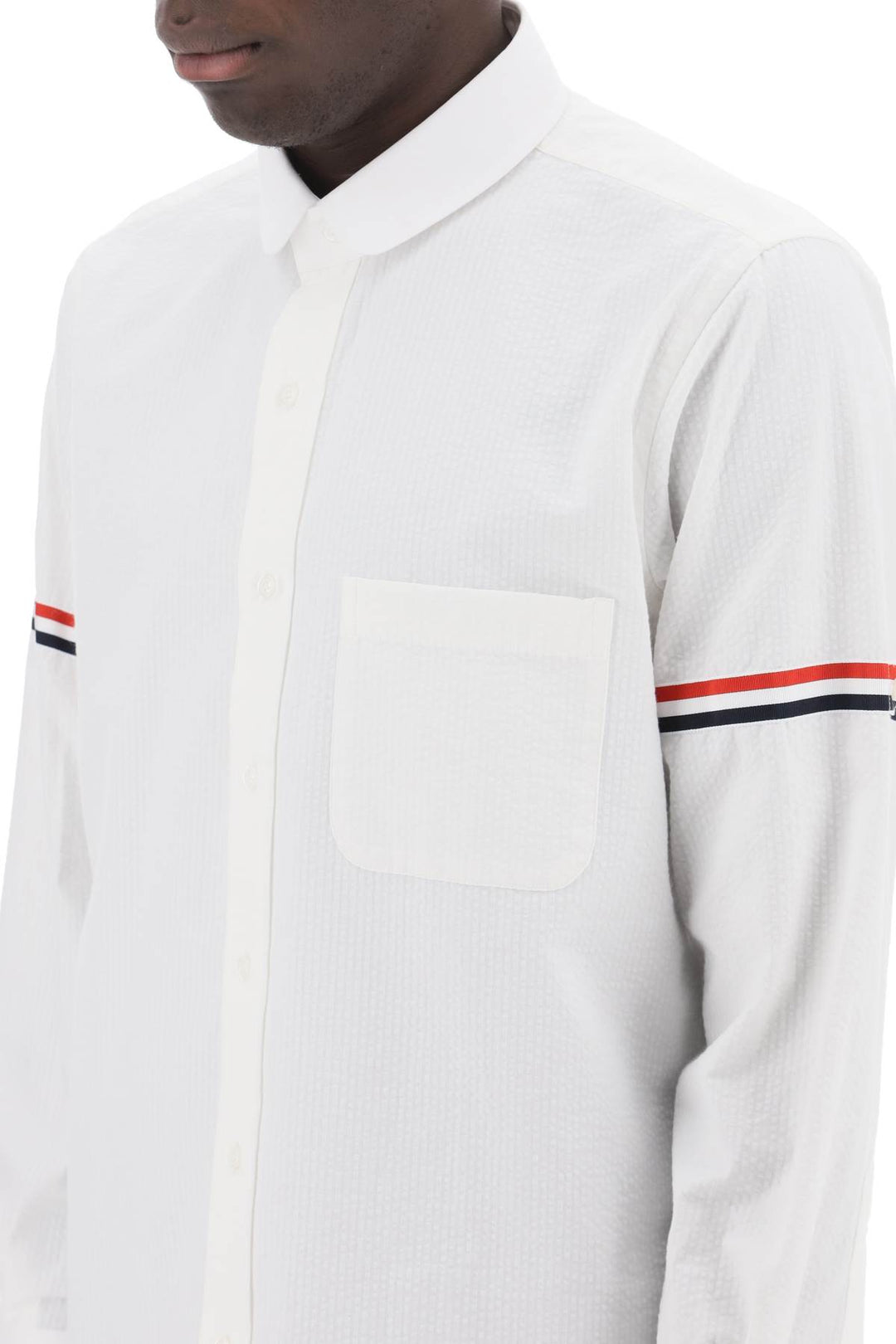 Thom Browne Seersucker Shirt With Rounded Collar   Bianco