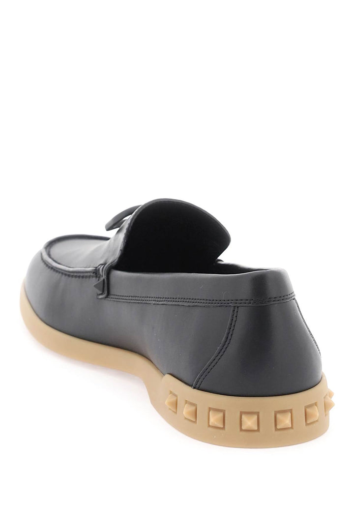 Valentino Garavani Leisure Flows Leather Loafers   Nero