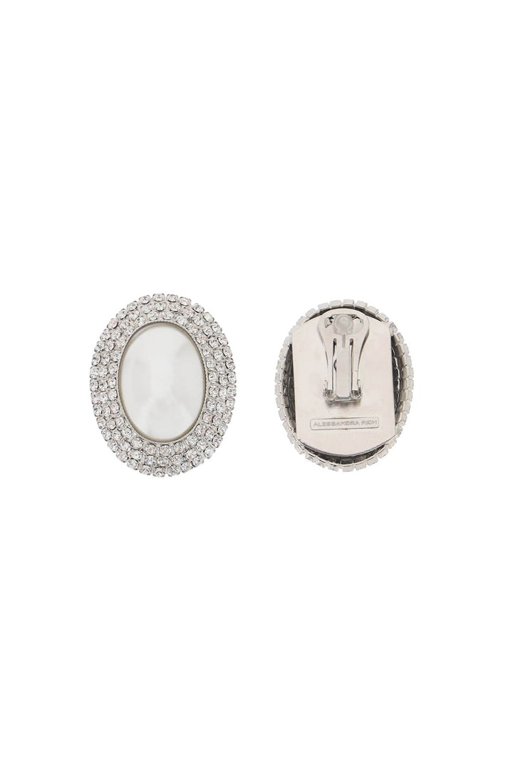 Alessandra Rich Oval Earrings With Pearl And Crystals   Argento