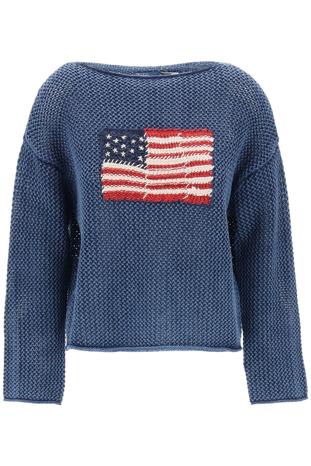 Polo Ralph Lauren Replace With Double Quotepointelle Knit Pullover With Embroidered Flag   Blu