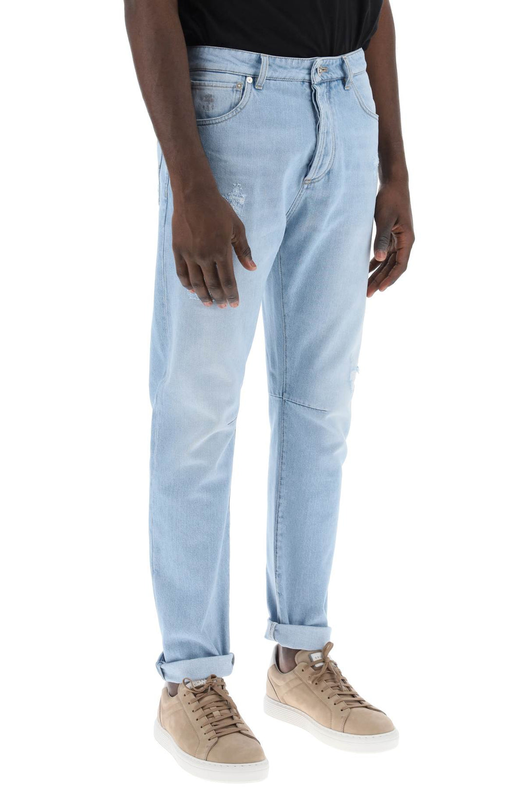 Brunello Cucinelli Leisure Fit Jeans With Tapered Cut   Celeste