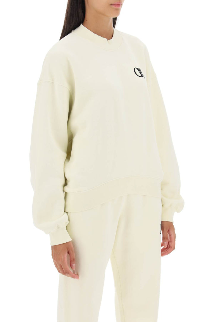 Off White Crew Neck Sweatshirt With Flocked Logo   Bianco