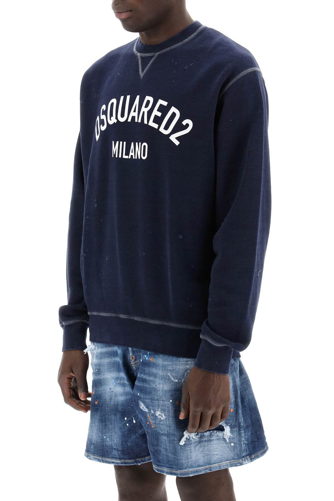 Dsquared2 Replace With Double Quoteused Effect Cool Fit Sweatshirt   Blu