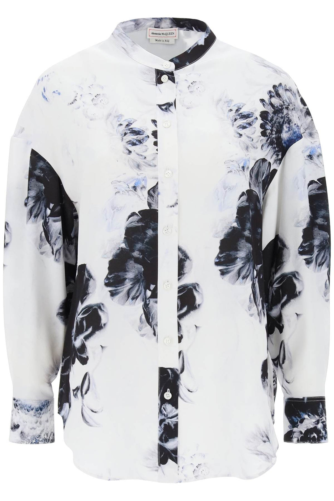 Alexander Mcqueen Orchid Maxi Shirt In Silk Crepe   Bianco